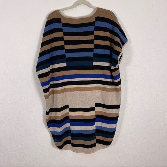Mara Hoffman Blue, Black, Cream, & Tan Striped Wool Blend Short Sleeve Top - Picture 2 of 8